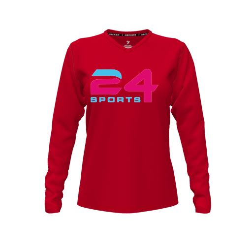 [FTLVCFRD-FYXS-LOGO1] Decker Comfort T-Shirt (Female Youth XS, Red, V Neck, Long Sleeve)