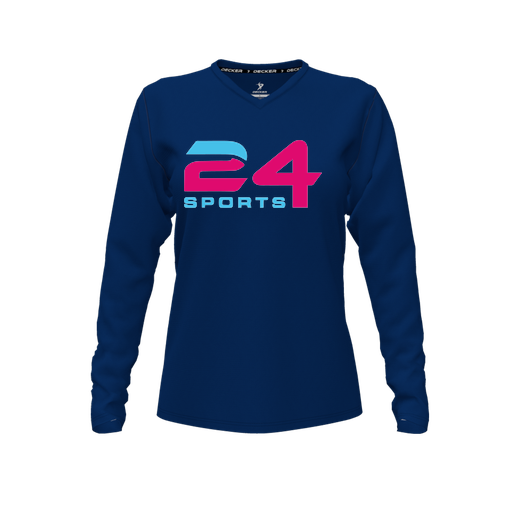 [FTLVPTNV-FYXS-LOGO1] Decker Performance T-Shirt (Female Youth XS, Navy, V Neck, Long Sleeve)