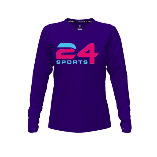 [FTLVPTPP-FYXS-LOGO1] Decker Performance T-Shirt (Female Youth XS, Purple, V Neck, Long Sleeve)